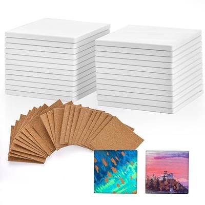 24 Pcs Ceramic Tiles for Crafts Ceramic Coasters for Crafts Blank White Unglazed Ceramic Tile for Painting, Alcohol Ink, Acrylic Pouring - DIY Coaster - Cork Backing Pads Included (4x4 inch)