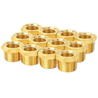 ChillWaves Brass Pipe Fitting, Reducer Hex Bushing 1/2" NPT Male x 1/4" NPT Female Thread Adapter(12-PACK)