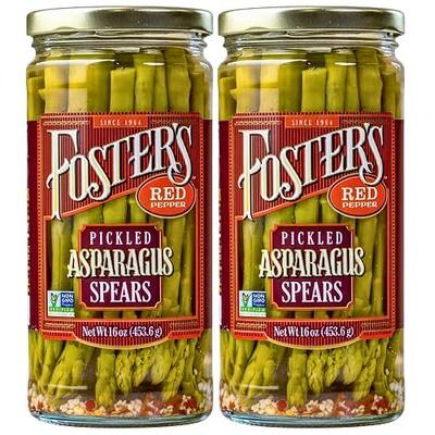 Foster's Hot Pickled Asparagus Spears in a Jar, Red Pepper, 16oz, 2 Pack | Traditional Pickled Vegetables Recipe over 40 years, Low Calorie Snack, Gluten Free, Fat and Preservative Free Pickles