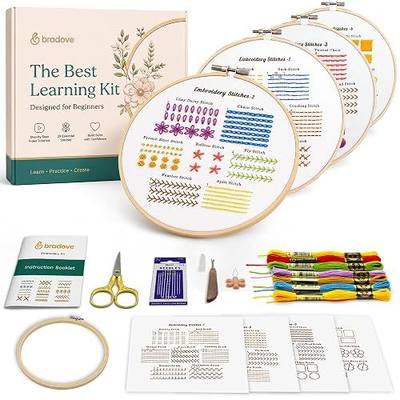 Bradove Classic Embroidery Learning Kit for Adults and Kids | Hand Embroidery Kit for Beginners with Patterns, Beginner Embroidery Kit for Adults, Stitches Practice, Learn to Embroider
