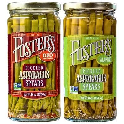 Foster's Hot Pickled Asparagus Spears in a Jar, Spicy Variety Pack, 16oz | 2 Pack, Jalapeño and Red Pepper, Traditional Pickled Vegetables Recipe over 40 years, Gluten Free, Fat and Preservative Free