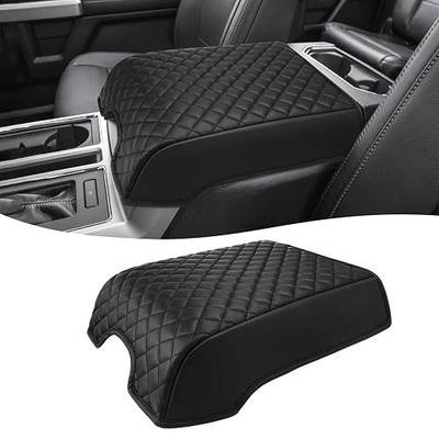 KBH Center Console Armrest Cover for 2015-2020 Ford F150, 2017-2022 F250 F350 F450 F550, 2018-2024 Expedition, Bucket Seat, PU Leather Cushion Thick Pad, Anti-Scratch, Black (Not for Other Years)