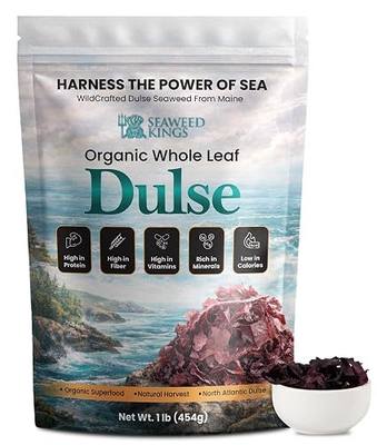 Seaweed Kings Dulse Whole Leaf Raw 1lb - 100% Pure Wildcrafted Atlantic Dulse Whole Leaf Raw Organic Sea Vegetable, Sun-Dried for Maximum Nutrition - Vegan Diets - Rich in Calcium & Vitamins