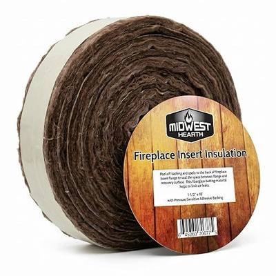 Midwest Hearth Fireplace Insert Insulation Strip – 1-1/2" x 10' Roll with Self-Adhesive Backing | Dark Brown Fiberglass, 225°F Rated | Seals Gap Between Insert Flange and Masonry