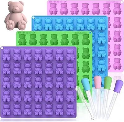LUSHYUM Large Gummy Bear Molds 5 ML, BPA-FREE Silicone Chocolate Candy Gummy Molds with 4 Droppers and Cleaning Brush 140 Cavity, Set of 4