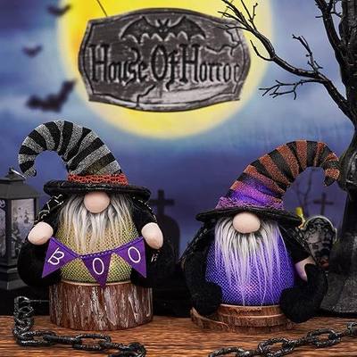 2 Pcs Lighted Halloween Gnome, Boo Sign Gnomes Decor Handmade Plush Nordic Scandinavian Holiday Party HomeTabletop Gift Decoration
