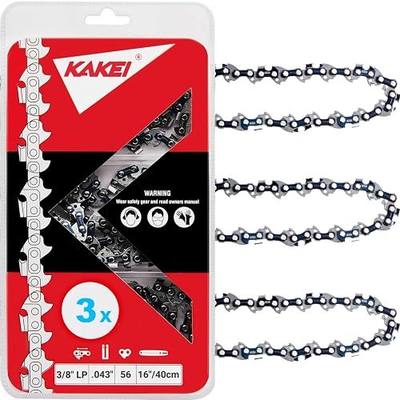 KAKEI Chainsaw Chain 16 Inch 3/8" LP Pitch .043" Gauge 56 Drive Links Fits Ego CS1613, Dewalt DCCS690-49162715, DWO1DT616, R56 (3 Chains) - Semi Chisel
