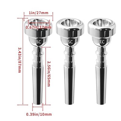 Biaungdo Trumpet Mouthpiece 7C 5C 3C, 3 Pcs Set, Silver Plated | Brass Mouthpiece Replacement Trumpet Accessories Instruments Mouthpiece for Professional Players, Beginner
