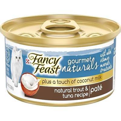 Purina Fancy Feast Grain Free, Natural Pate Wet Cat Food, Gourmet Naturals Plus Coconut Milk, Trout & Tuna Recipe - (24) 3 oz. Cans