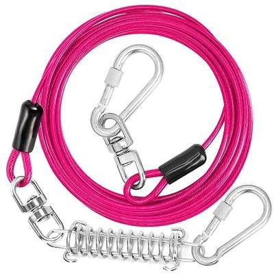 jenico Dog Tie Out Cable, 10/15/20/30/40/50/70/100/150FT Runner Cable with Swivel Hook and Shock Spring, Dog Leash Run Tether for Yard Outdoor and Camping,for Small to Medium Pets Up to 500 LBS