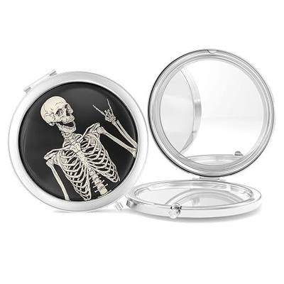 Nipichsha Compact Mirror, Pocket Travel Makeup Mirror, 2 - Sided 2X / 1X Magnification, Small Folding Portable Handheld, 2.75 in Silver, Skull