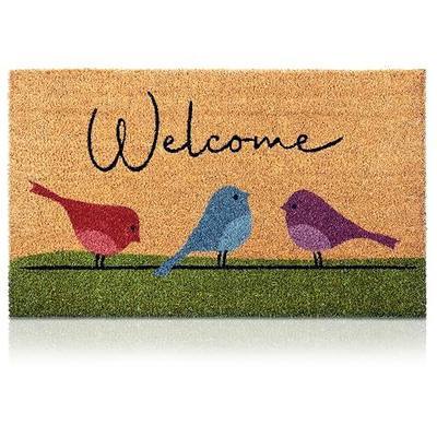Coir Welcome Mat, Non-Slip, Colorful Birds, 17 x 29 in | Traps Dirt and Mud, Anti-Shedding, Durable PVC Backing, 100% Natural Coir, Indoor and Outdoor Entryway, Easy to Clean