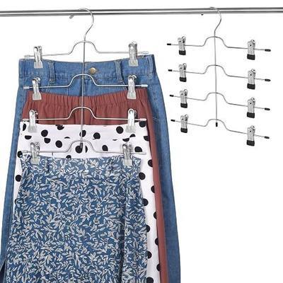 2pcs 4-Tier Skirt Hangers with Clips, Non-Slip Space Saving Pants Hangers, Adjustable Clips & Swivel Hooks, Metal Skirt Hangers for Women