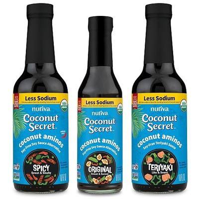 Coconut Secret Coconut Aminos 3 Pack (Spicy 10 Fl. Oz., Teriyaki 10 Fl. Oz., & Organic 8 Fl. Oz.)