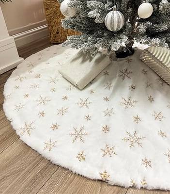AOGU 36 Inch Sequin Faux Fur Christmas Tree Skirt Decoration for Merry Christmas Party White Plush Gold Sequin Snowflake Xmas Christmas Tree Skirt Decorations