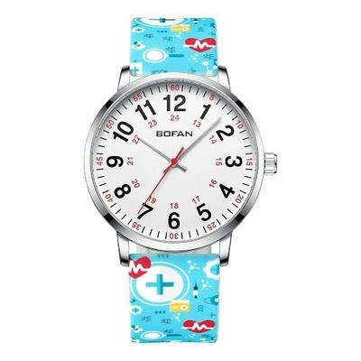 BOFAN Nurse Watch for Medical Professionals,Students,Doctors with Easy to Read Dial,Second Hand and 24 Hour,Soft Comfort Print Silicone Band,Water Resistant