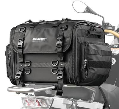 Rhinowalk Motorcycle Tail Bag, Expandable Motorcycle Travel Luggage Bags 60L, Waterproof All-Weather Trunk Rack Bag with Sissy Bar Straps & Helmet Rain Cover-Black