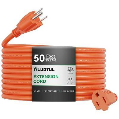 Outdoor Extension Cord 50 FT | 16/3 Gauge Heavy Duty 3 Prong Extension Cord, 13A 1625W SJTW, ETL Listed, Great for Garden and Home, Orange