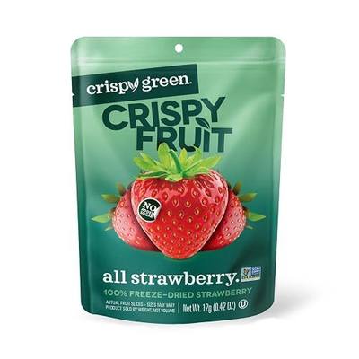 Crispy Green Freeze-Dried Strawberry Fruit Snacks, 0.42 Oz (Pack of 12) | 100% Pure Fruit, All-Natural, No Added Sugar, No Preservatives, Single-Serve Bags for Healthy Snacks & School Lunches