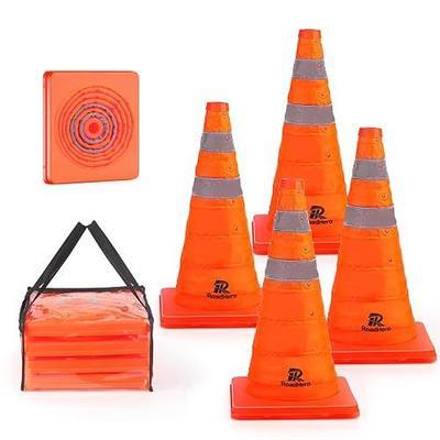 RoadHero 18 Inch 4 Pack Collapsible Traffic Safety Cones with Bag, Orange | Foldable Design for Storage, Reflective Collar Visible at Night, For Road Safety, Driving and Sport Training, Parking Lots