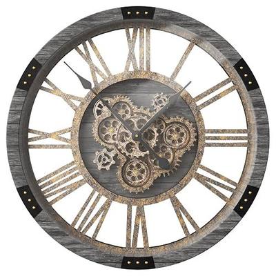 30" Large Moving Gears Wall Clock for Living Room Decor Office Home | Oversized Industrial Rustic Farmhouse Clocks Solid Wood Retro Metal HD Tempered Glass Cover,Carbon Grey