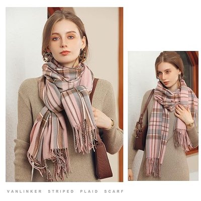 VANLINKER Winter Warm Scarfs Women Cashmere Feel Large Scarf Fashion Poncho Long Shawls Grid Wraps Scarves Super Soft Light