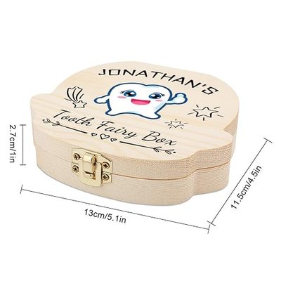 Artsadd Custom Name Tooth Box, Personality Wooden Tooth Fairy Storage and Saver Box for Lost Teeth Children, Newborn Baby Birthday Keepsake Gift