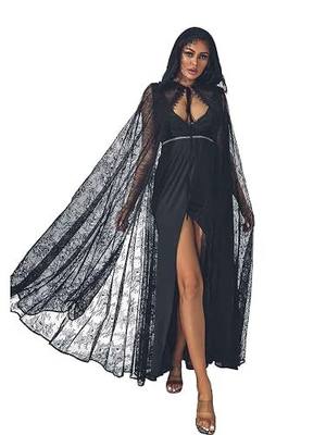 Unicra Lace Full Length Hooded Cloak Long Cape Halloween Costume Cloak Cosplay Party Cape for Women
