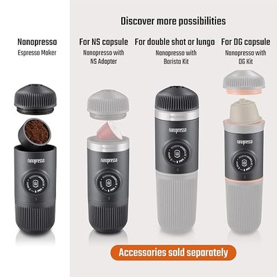 WACACO Nanopresso Portable Espresso Maker Bundled with Protective Case, 18 Bar Pressure, Portable Travel Coffee Maker, Manually Operated(Dark Soul Grey