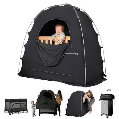 SlumberPod The Original Blackout Sleep Tent for Pack N Play & Mini Crib | Sleep Pod for Babies & Toddlers, Blocks 99% Light, Includes Monitor & Fan Pouches, Bottomless, Shark Tank Featured, Black