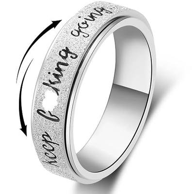 Fidget Ring Women for Anxiety Rings:Personalized Inspirational Mantra Stainless Steel Silver Black Rainbow Rose Gold Spinning Ring for Men Women Friend Encouragement Gift size 6 7 8 9 10