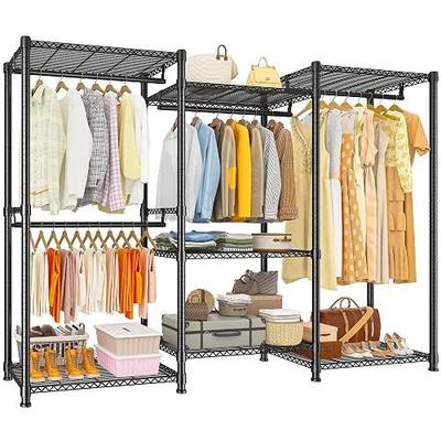 Raybee Clothes Rack Load 900Lbs, Heavy Duty Clothing Rack for Hanging Clothes Freestanding Portable Closet 77" H x 69'' W x 16'' D,Black