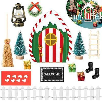 Haooryx Christmas Elf Garden Miniatures - 16Pcs Christmas Wooden Miniature Magic Fairy Doors Decoration Kit Elf Magic Door Wall Fairies Xmas Winter Xmas New Year Decor(Dripping Snow Doorframe)
