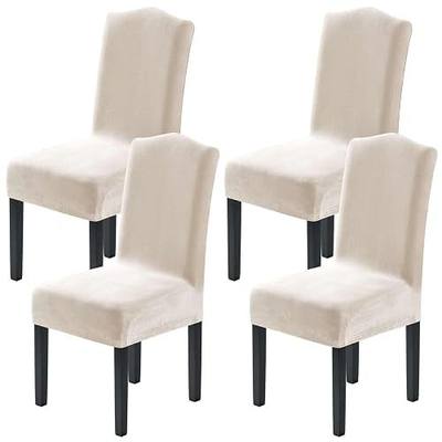 H.VERSAILTEX Dining Chair Covers Velvet Stretch Chair Covers for Dining Room Set of 4 Parson Chair Slipcovers Chair Protectors Covers Dining, Soft Thick Solid Velvet Fabric Washable, Ivory