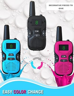 Walkie Talkies for Kids Rechargeable 4 Pack - Outdoor Hiking Camping Toys | Long Range Radio with Charger Battery Flashlight Backlit LCD - Christmas Birthday Family Gifts for 3-12 Year Old Girls Boys
