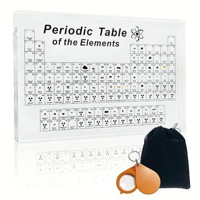 Periodic Table with Real Elements Inside, Large Acrylic Periodic Table of Elements with Flannel Bag, Chemistry Gifts for Kids Adults Teacher (8.3" x 5.5")