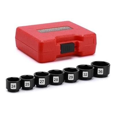 EMENTOL 7PCS 3/8" Drive Low Profile Oil Filter Socket, CR-V, Oil Filter Cap Remover and Installer Tool Set, 24mm, 25mm, 27mm, 28mm, 29mm, 32mm, 36mm, Oil Filter Cap Wrench Tool Kit
