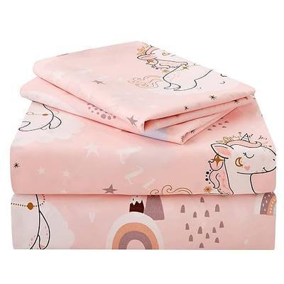 JSD Pink Unicorn Rainbow Kids Twin Sheet Set for Girls 3 Piece | Soft Printed Microfiber Sheet and Pillowcase Set, OEKO-TEX Certified, 16 inch Deep Pocket, Easy Care