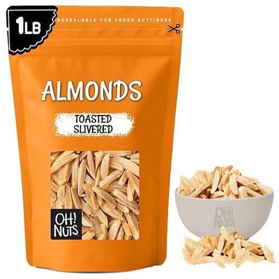 Oh! Nuts Almonds Toasted Slivered - Raw - 100% Natural - 1 lb - High-Protein Almonds - Packed in New York Zip-Seal Bag for Exceptional Freshness