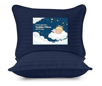 Utopia Bedding Toddler Pillow (Navy Blue, 2 Pack), 13x18 Small Kids Pillow for Sleeping, Soft and Breathable Cotton Blend Shell, Ideal for Toddler Bed and Travel (Intended for Age 2 and up)