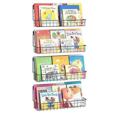 X-cosrack 4-Pack Wall Mounted Metal Kids Bookshelf, Floating Book Shelves for Kids Nursery Toddler Classroom, Hanging Book Shelf Organizer for Room Decor, Black