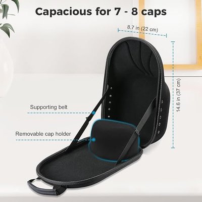 ProCase Hard Shell Travel Case for Baseball Caps Holds 7-8 Hats | No-Crush Design, Adjustable Interior, Shoulder Strap & Protective Organizer for Travel, Storage & Daily Use-Black