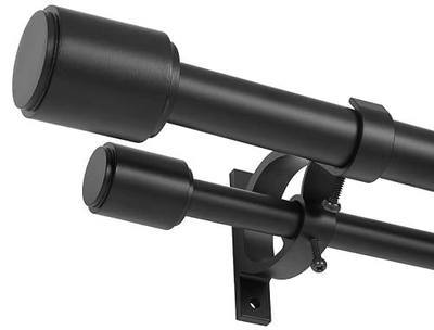Double Curtain Rods for Windows 36-72 Inches, Matte Black Window Curtain Rod with Cap Finials, Adjustable 1 Inch Front and 5/8 Inch Diameter Back Double Drapery Rod, Telescoping Dual Curtain Rod Black