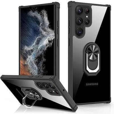 LUMARKE for Galaxy S22 Ultra Case,Anti-Yellow Crystal Clear Heavy Duty Protective Phone Cover with Magnetic Kickstand,Clear Black