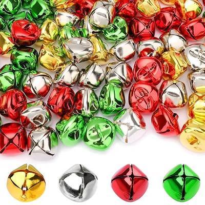 Augshy 120 Pcs Jingle Bells for Crafts, Christmas Bells Decorations | 1 Inch Christmas Jingle Bells, Mini Gold Red Silver Green Bulk Sound Craft Bells for DIY Jewelry Project Party Decor