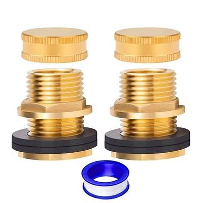 Brass Male Garden Hose Bulkhead Fitting Drain/Flush Port Kit 1/2" Female 3/4" Male Soild Brass Water Tank Connector Bulkhead Tank Fitting With 2 Rubber Ring Stablizing 2pcs