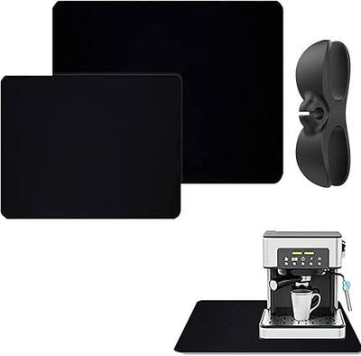 2 Pack Black Coffee Mats with Cord Organizer, 12"x19+16"x24" Hide Stain Quick Drying Coffee Bar Mat, Absorbent Dish Drying Mat for Kitchen Counter, Coffee Maker, Espresso Machine