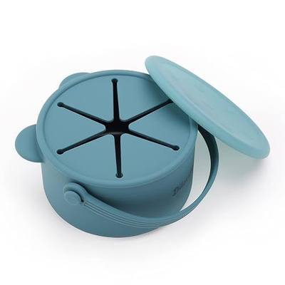 Snack Cups for Toddlers, Baby Snack Containers, Silicone Toddler Snack Cups No Spill, Food Catcher with Lid & Bucket-like Handle, BPA Free & Dishwasher Safe, 9 Ounce Colonial Blue