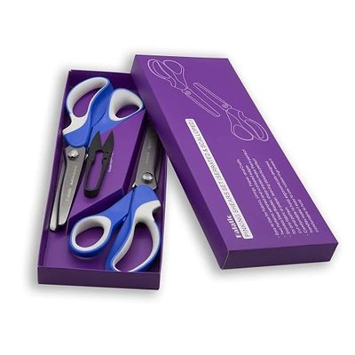 Pinking Shears Set (Pack of 2 PCS, Serrated & Scalloped edges) By Kalatic - Zig-zag Scissor for Fabric Leather & PPDer - Pinking Dressmaking Sewing Scissors KT-002-E