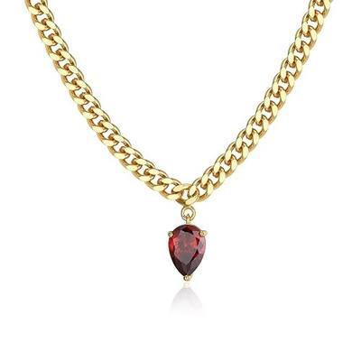 Curb Chain Necklace with Pear Shaped Cubic Zirconia Charm | Cuban Link Chain Choker Cute Dangle Charm | 18K Gold Plated Chain 13''-15'' Adjustable